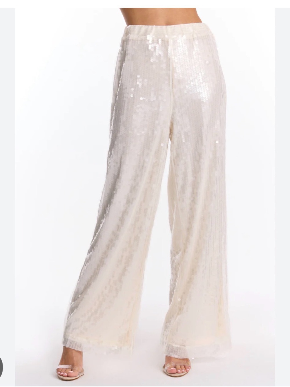 The Noli Shop Alba Sequin Wide Leg Pants Pearl – Size Small (Ivory)